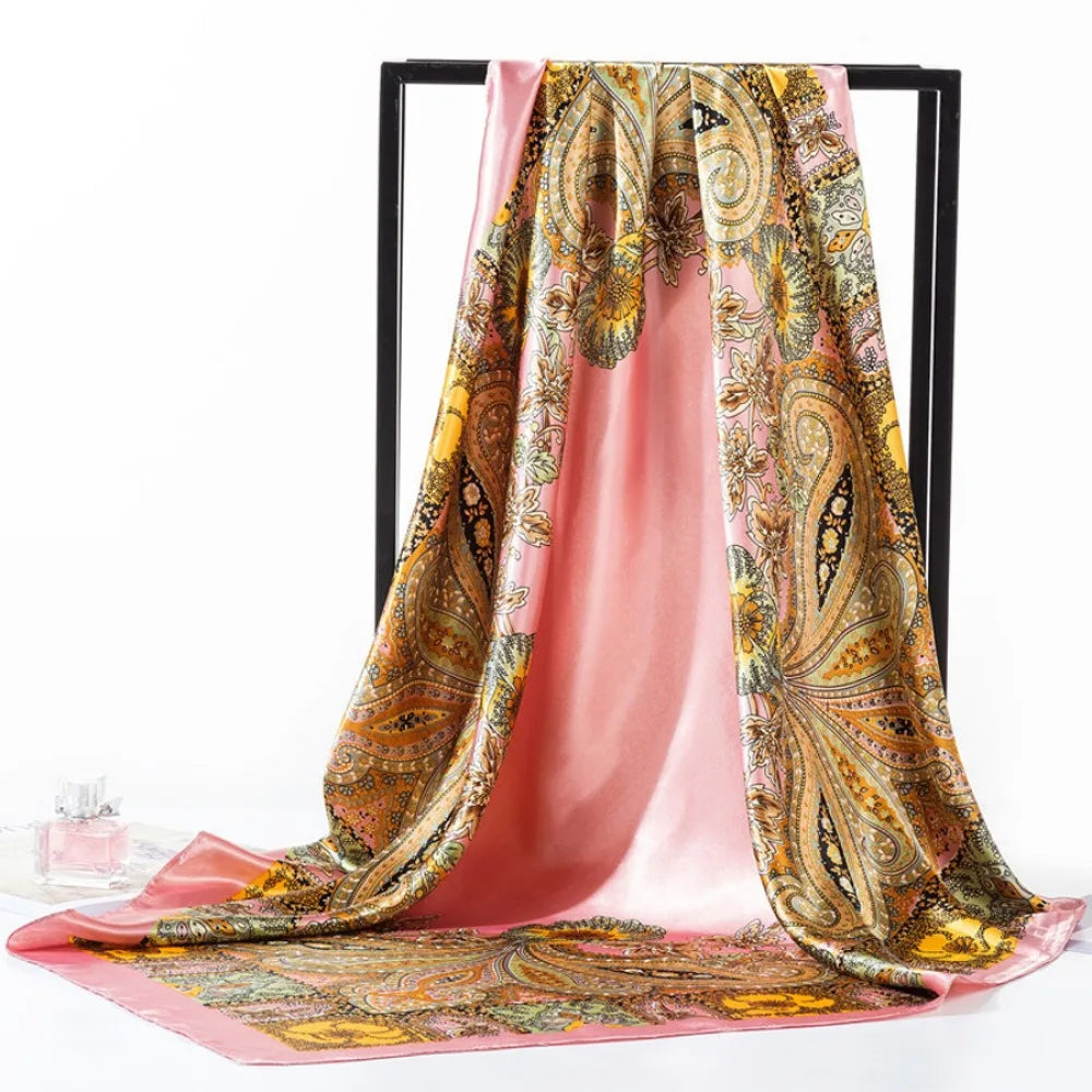 Head Scarf Women Pirate Costume Accessories Silk Red Bandana for Hair Wrapping Soft Neckerchief Silk Foulard Satin