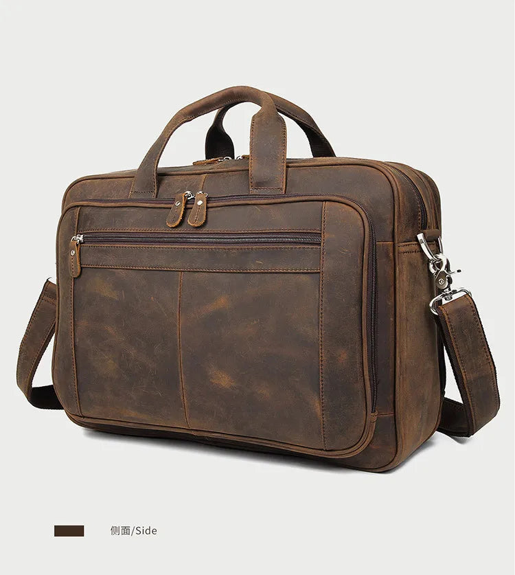 High Quality Genuine Leather Men Briefcase Business bag Crazy Horse Leather Large 17"inch Laptop Bag male Portfolio Office Case