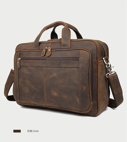 High Quality Genuine Leather Men Briefcase Business bag Crazy Horse Leather Large 17"inch Laptop Bag male Portfolio Office Case