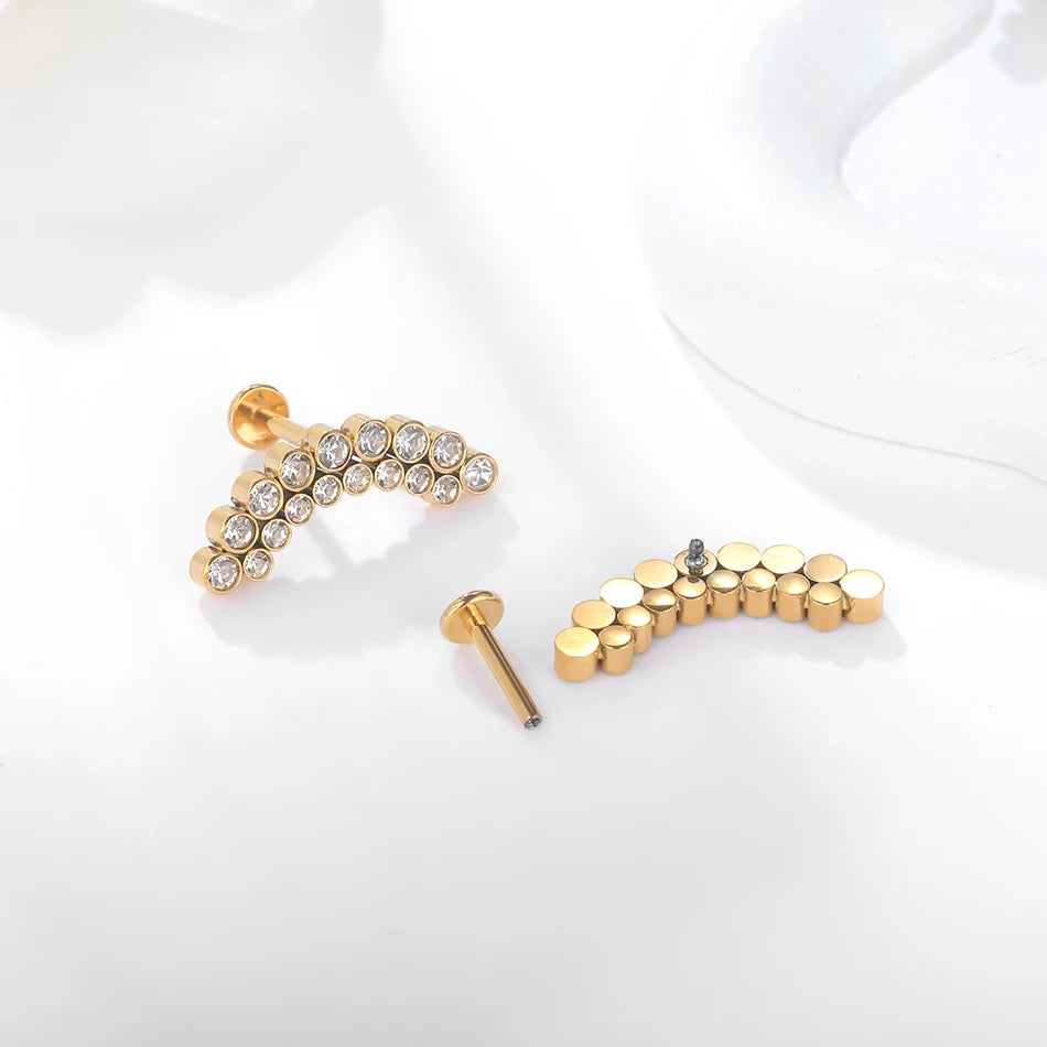 PVD Titanium PIERC Labret Stud Double CZ Paved Ear Cartilage Tragus Helix Earrings Lip Ring Daith Piercing Gift for Women