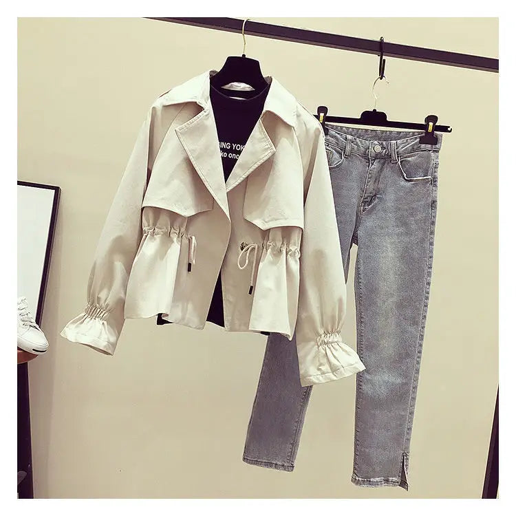 Women's Short Jacket 2025 Spring Autumn New Korean Fashion Loose Waist Slim Windbreaker Coat Solid Female Outwear Tops