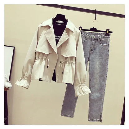 Women's Short Jacket 2025 Spring Autumn New Korean Fashion Loose Waist Slim Windbreaker Coat Solid Female Outwear Tops