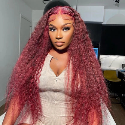 Burgundy Curly 13x6 Hd Lace Frontal Wig Human Hair 100% Brazilian 13x4 Water Deep Wave 99J Red Colored Wig For Women 30 36 Inch