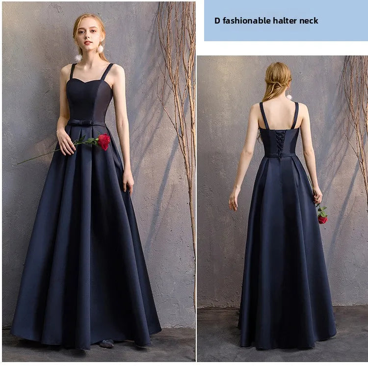 Long Bridesmaid Dress Spring/Summer 2025 New Temperament Satin Bridesmaid Sisters Dress Black Banquet Evening Dress Badiee Stylez