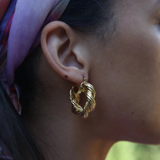 New Trendy Round Twisted Hoop Earrings for Women Vintage Gold Color Metal Geometric Large Earrings Statement Jewelry Badiee Stylez