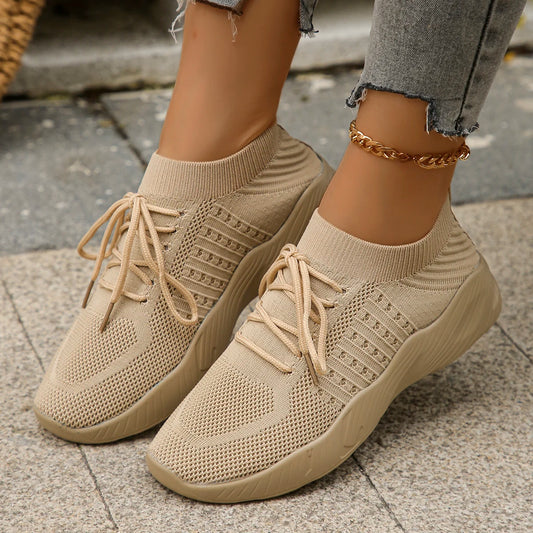 Women's Comfortable Breathable Knitted Sneakers Plus Size Low Cut Flat Casual Sports Shoes for Women 2024 Spring New Arrivals