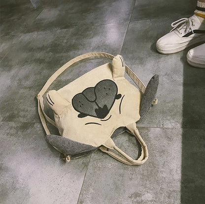 Cute Animal Handbags For Women Casual Travel Large Capacity Totes Shoulder Bags Pug Dog Corduroy Messenger Bag Feminine Bolsas