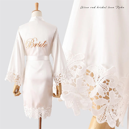 Wedding Embroidery Bride Bridesmaid Kimono Dresses Lace Gown Sexy Women Robes Home Gown Bathrobe Short Night Shirts Sleepwear1PC Bride White