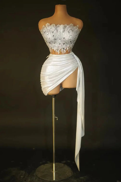 Gold Color Women Sexy 2 Pieces Strapless Bodycon Mini Dress Bar Singer Nightclub Party Celebrate Birthday Dress Wholesale WHITE