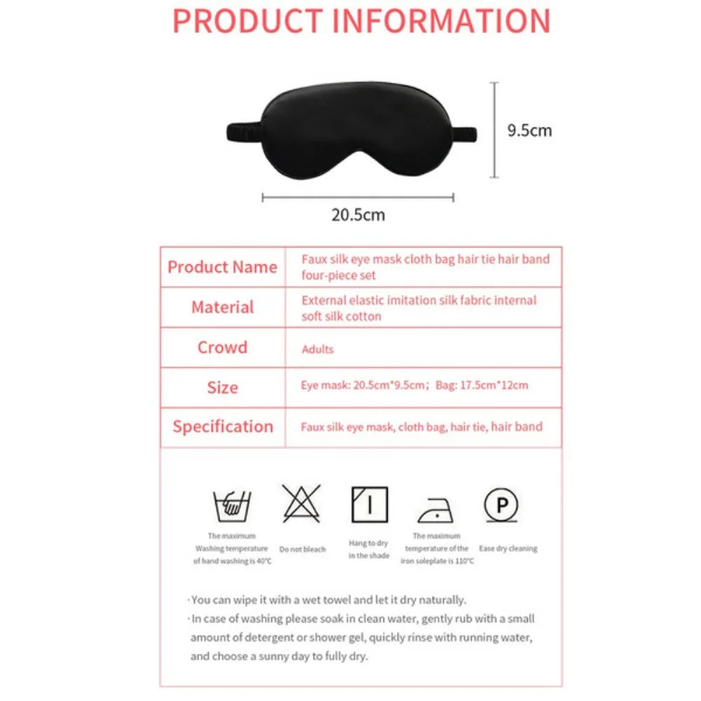4 PCS Silk Sleeping Eye Mask Set Headband Headband Set Sleep Aid Eye Mask Rest Unisex Eye Mask Set Badiee Stylez
