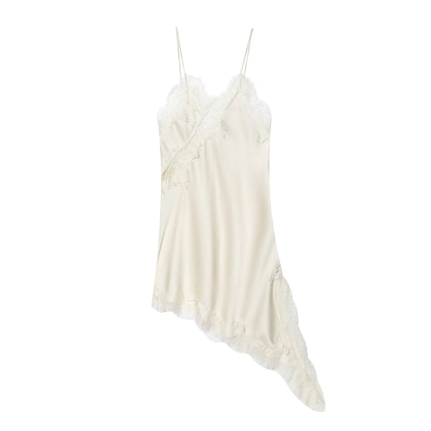 Satin Sexy Lace Spliced Short Sling Dress Women Sleeveless Backless Asymmetric Sexy Party Dresses 2025 Summer Lady Dress ﻿ Badiee Stylez