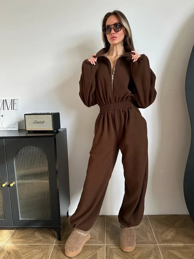 Jumpsuits Women Rompers One Piece Full Sleeve Zipper Overalls Long Pants Elastic High Waist Rompers Y2k Streetwear Jumpsuit 2025 Badiee Stylez
