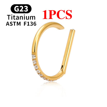 1/10PCS F136 G23 Titanium Piercing Nose Ring D Shape Hinged Segment CZ 16G Clicke Cartilage Tragus Helix Earrings Body Jewelry 1PCS Gold Color 2 CHINA