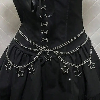 Punk Goth Steam Five-Pointed Star Waist Chain,JK Accessory Skirt Chain,Subculture Waist Belt,Y2K Silver