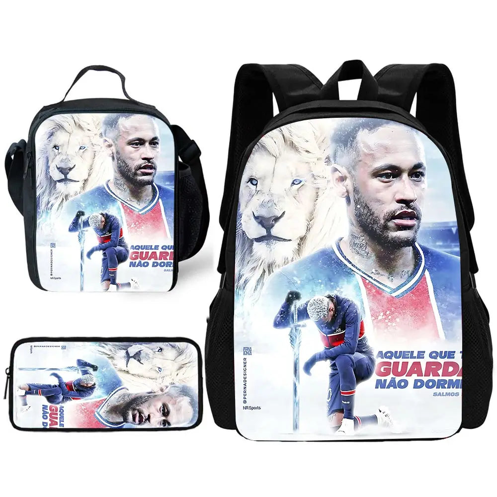 Game Football Child School Backpack with Lunch Bags ,Pencil Bags ,N-NeymarS School Bags for Boys Girls Best Gift TZ-213HJJ06A8