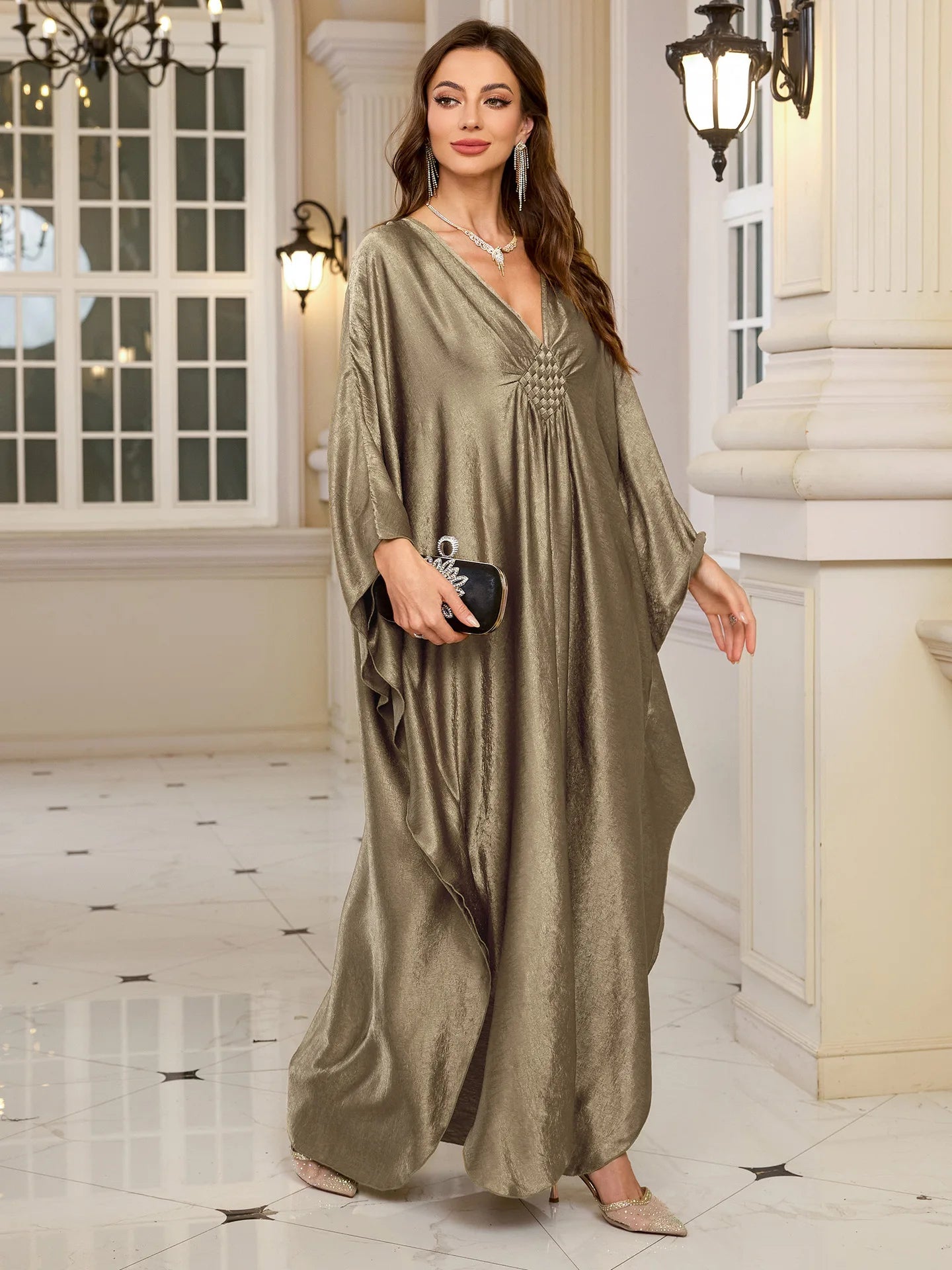 Plus Size Kaftan Dresses for Women Sparkly Glitter Batwing Sleeve Kaftan Cover Up Beach Maxi Dress Loungewear