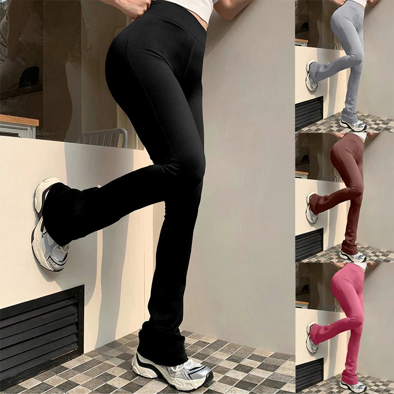 Women's Fashion Trousers Solid Colour High-waisted Flared Pants Slim and Skinny Women's Dragging Trousers Versatile Female Pants