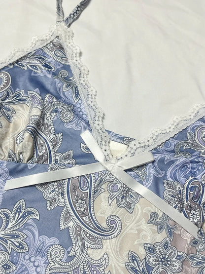 SUKAE Vintage Court Style Women Nightgown Elegant Nightdress Woman Sexy Lingeries Sling V-neck Slim Dress Summer Milk Silk Skirt Badiee Stylez