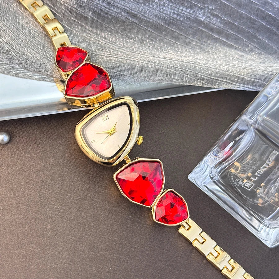 Women's irregular shape large sparkling special-shaped rhinestone simple sun pattern dial Fashion trend avant-garde quarts watch