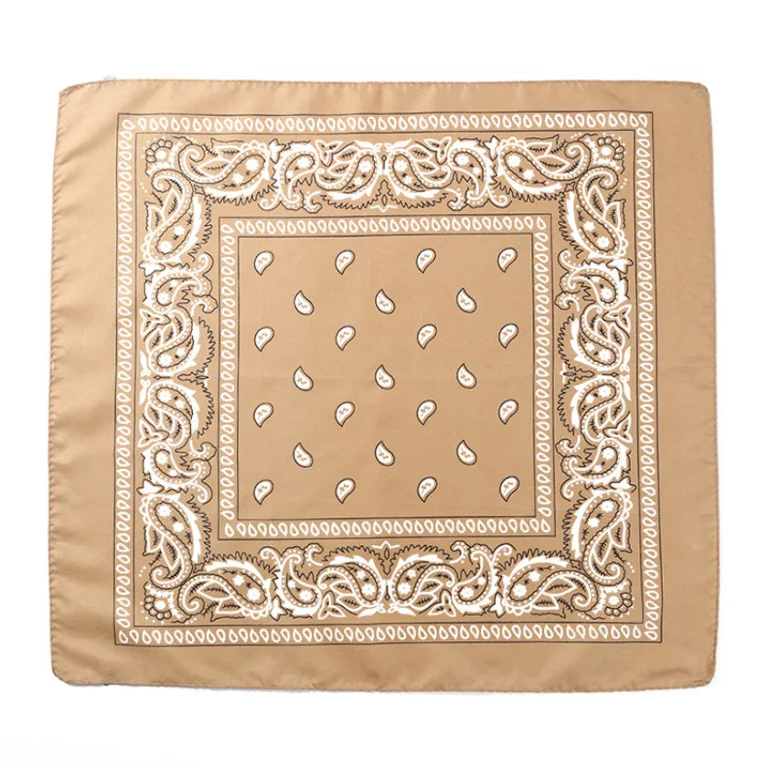 Fashion Hip Hop Bandana Kerchief Unisex Black Hair Band Neck Scarf Headwear Wrist Wraps Head Square Scarves Print Handkerchief Champagne 55CM-55CM