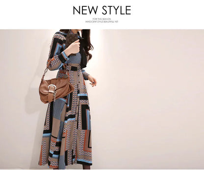 H Han Queen Vintage Print Elegant Long Dress Women Spring Single-breasted Shirt Dresses Waist Swing Ankle-length Vestidos