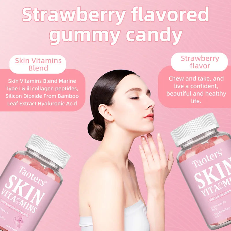 Skin Vitamin Gummies - Type I & III Collagen Peptides Vitamin A, C, E - Supports Skin Health,Anti Aging & Antioxidant