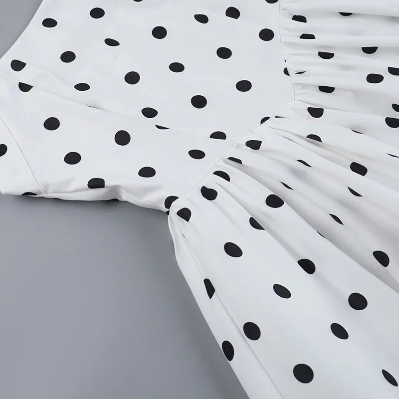 TARUXY Polka Dot Vacation Mini Dress For Women High Waist A-line Ball Gown Dress Sleeveless Halter Neck Female Summer Fashion