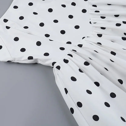 TARUXY Polka Dot Vacation Mini Dress For Women High Waist A-line Ball Gown Dress Sleeveless Halter Neck Female Summer Fashion