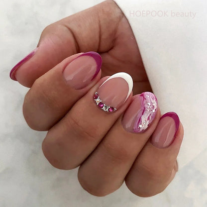 24pcs Nude French Fake Nails White Edge Almond False Nails Art Full Coverage Removable Waterproof Artificial Press on Nail JP2885