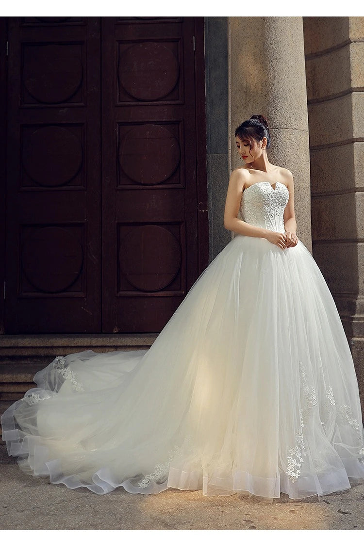 Strapless Wedding Dress 2025autumn New Style Elegant and Graceful Bride Slimming Palace Style Sexy Lace Puffy Dress Formal Dress Badiee Stylez