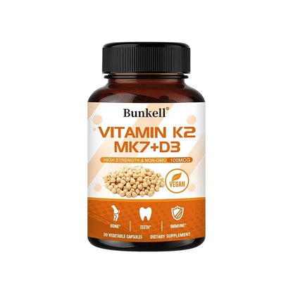 Vitamin K2 MK7 and Vitamin D3 Supplement Capsules, Support Bone Immunity, and Heart Health, Promote Calcium Absorption 30 count-1 bottle