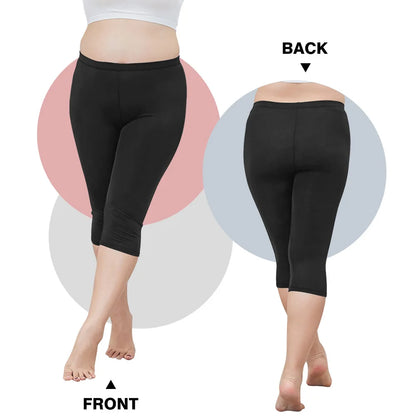 Women Plus Size Fit Short Fitness Seven Points Pants High Waist Fashion Solid 200lbs Sports Shorts Gym Outdoor Casual Yoga Pants black