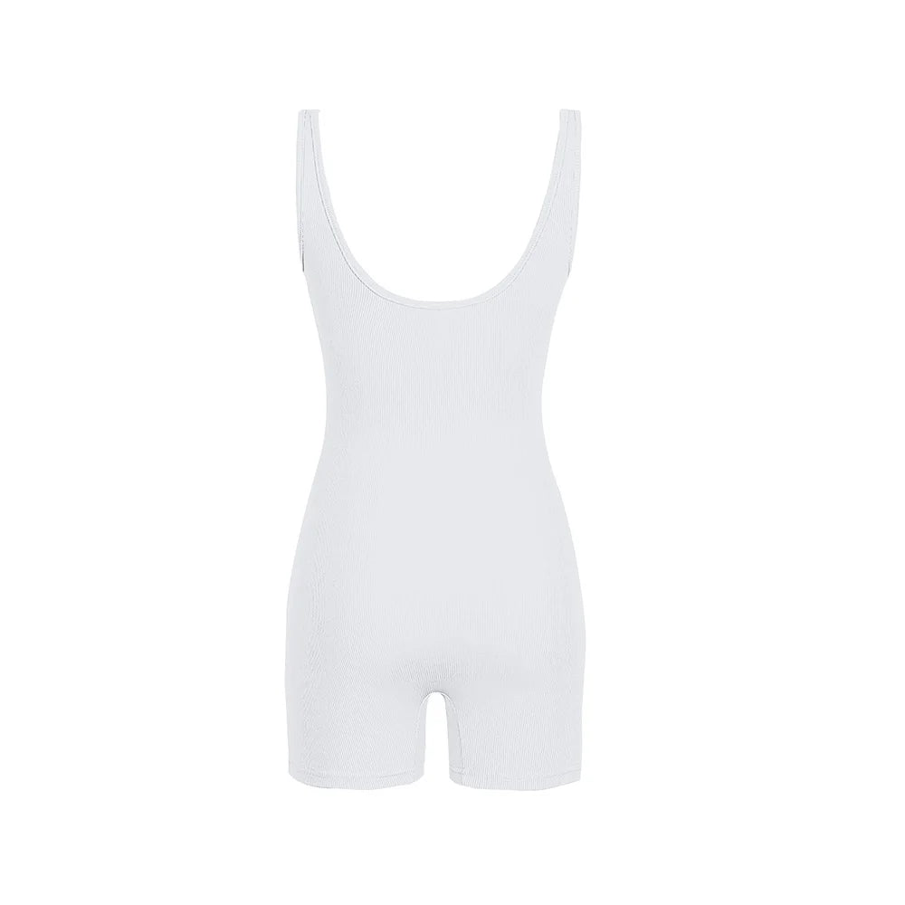 Women's Solid Color Camisole Square Neck Stretchy One-Piece Jumpsuit Sports Tank Top with Tight Pants And Belly Control