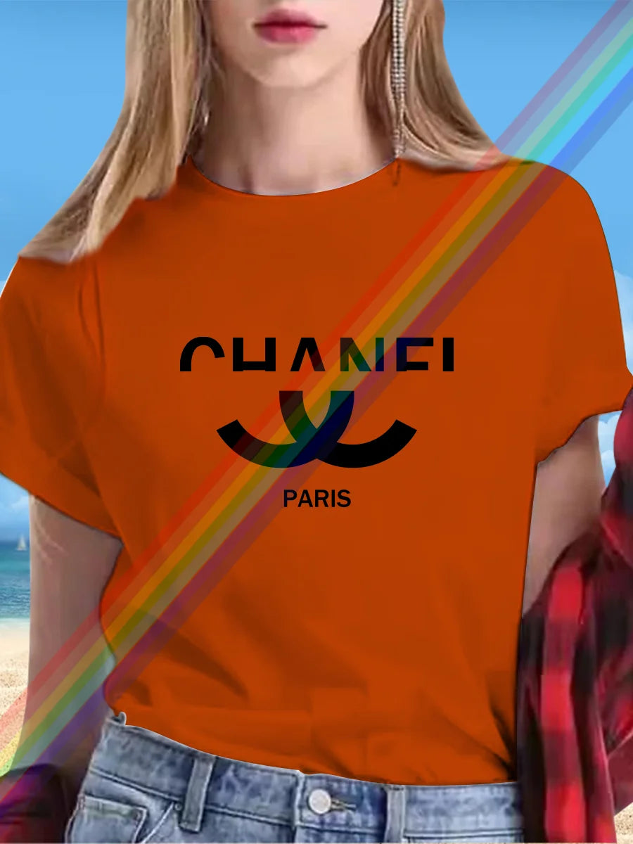 New alphabet Print Casual Graphic T-shirt Short sleeve Sports Women's T-shirt Unisex casual everyday wear Summer women's T-shirt TZ-783 (1) 6 CHINA