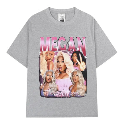 Rapper Megan Thee Stallion Graphics Print T Shirt Hot Girl Summer Tour Women Women Hip Hop Vintage T Shirts 100% Cotton T-shirt X603-6-gray