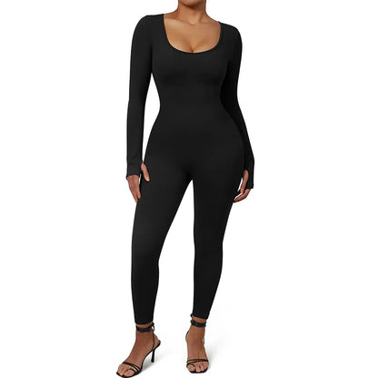 Long Sleeve Jumpsuit Women Bodycon One-piece Outfit Jumpsuit Square Neck Casual Streetwear Rompers Overalls playsuits Bodysuit Badiee Stylez