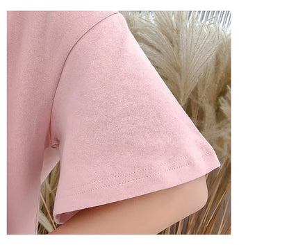 Red Two piece Cotton Women's Sportswear Set 2025 Summer New Round neck Short sleeved Top+Shorts Women Loose Casual Clothing