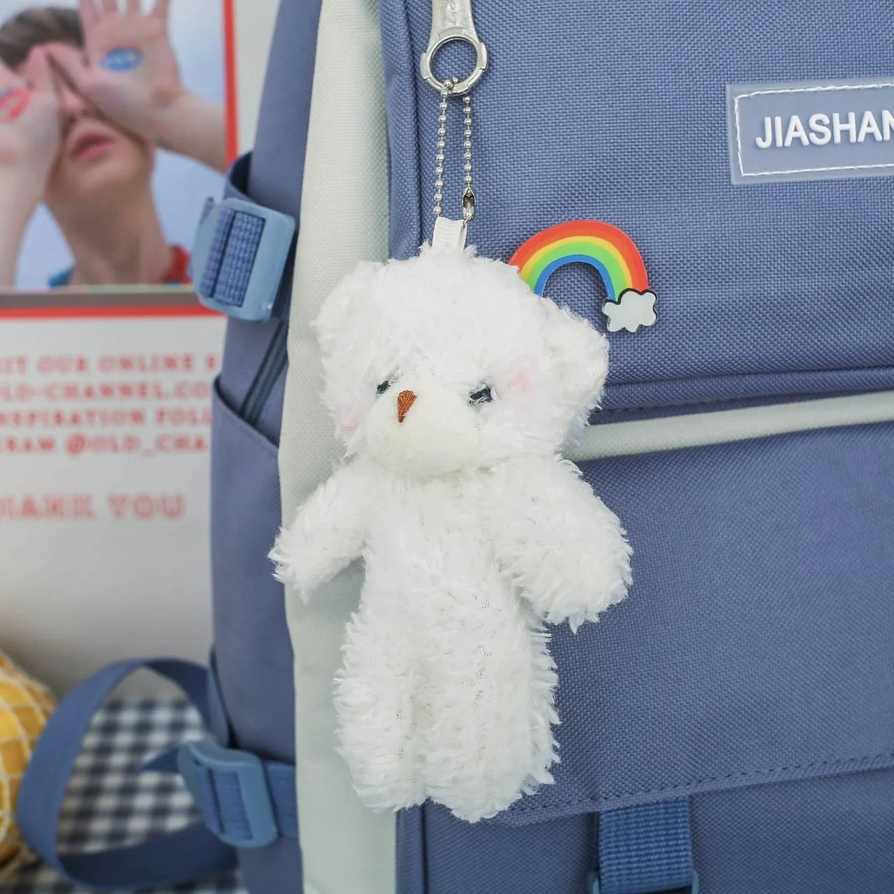 Four Piece Set of Student Backpack for Women in Korean Version Casual Canvas High School Campus with Large Capacity