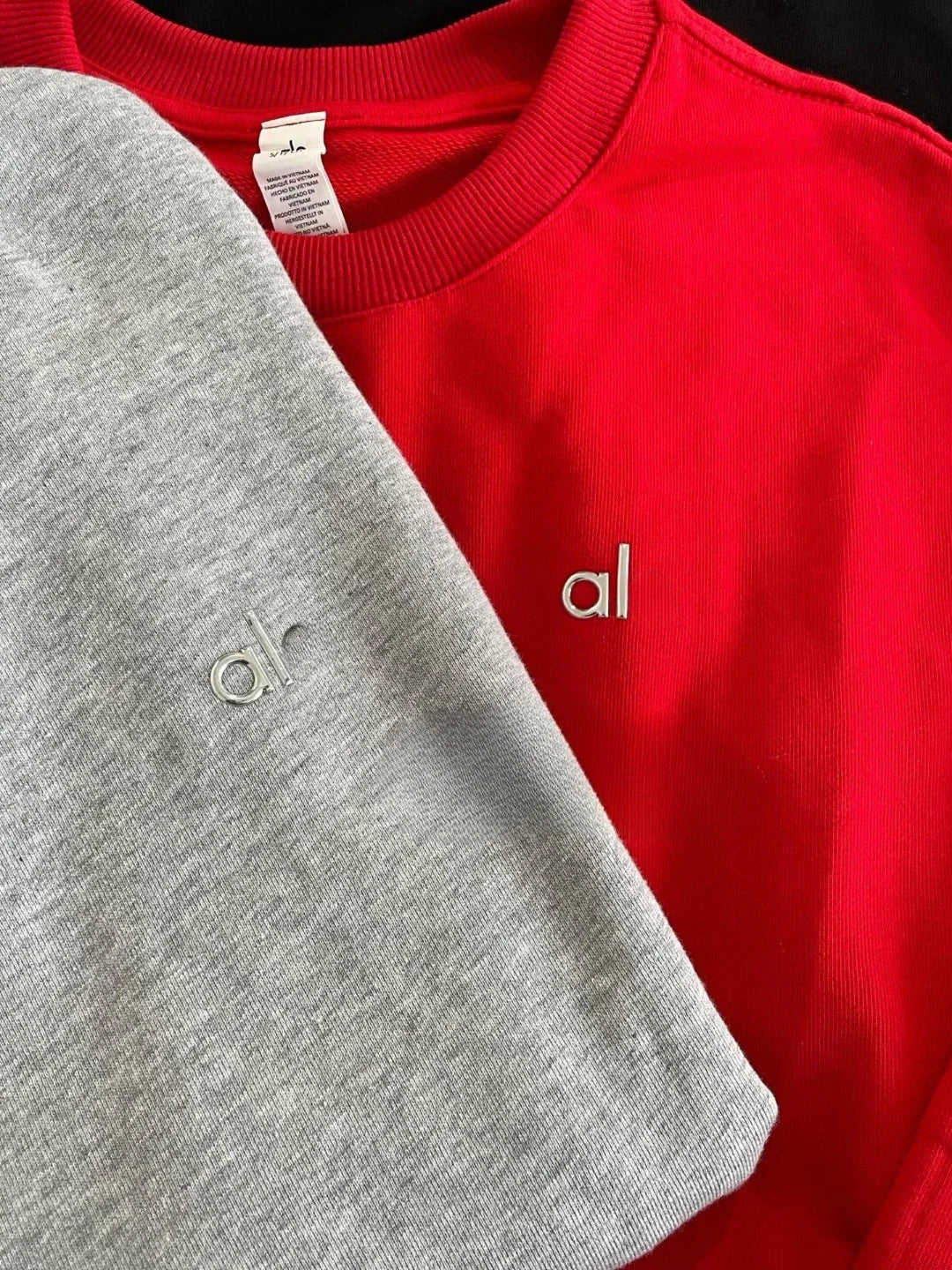 Fashion Trends Solid Long Sleeves Top Spring Black Red Round Neck Sweatshirts Simple Classic Letter Loose Casual Sports Top