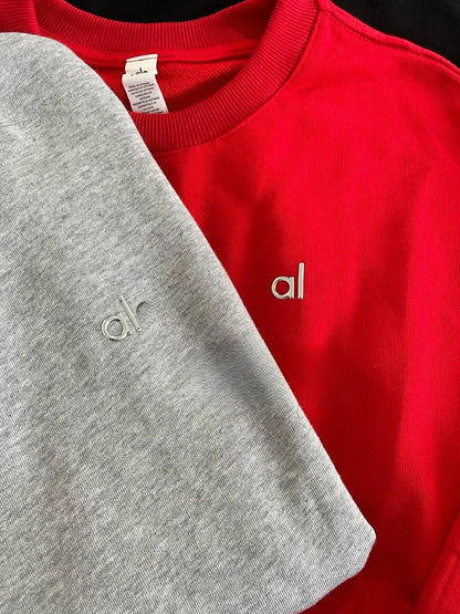 Fashion Trends Solid Long Sleeves Top Spring Black Red Round Neck Sweatshirts Simple Classic Letter Loose Casual Sports Top