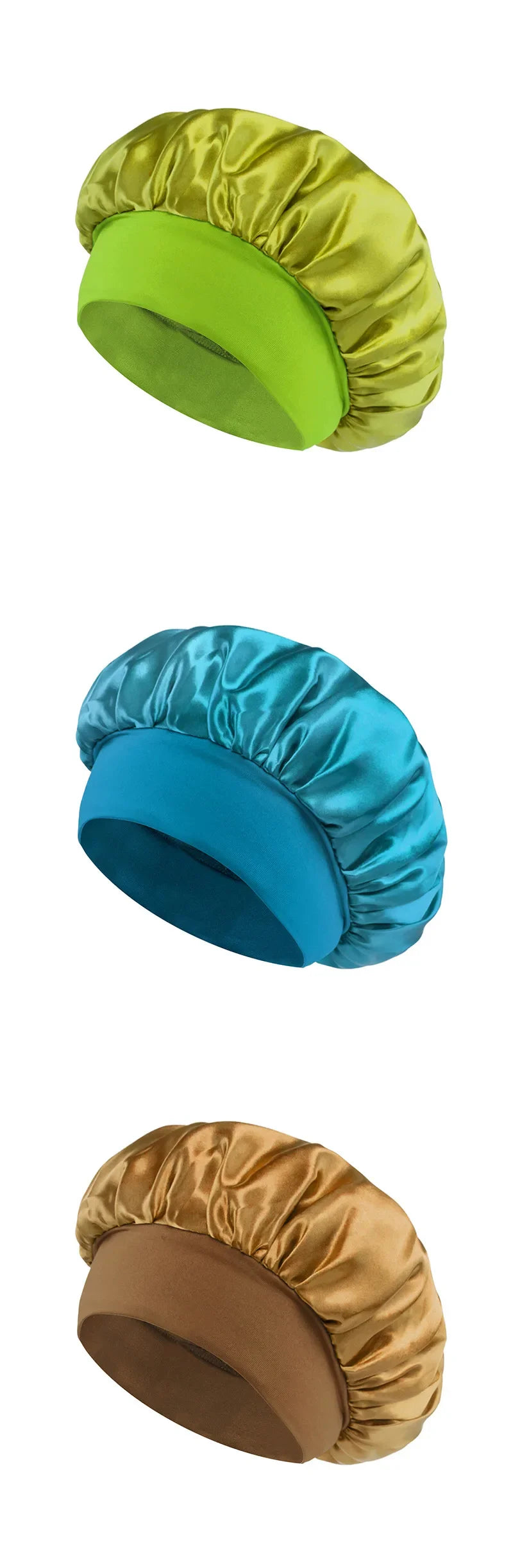 Women Satin Bonnet Hair Bonnet for Sleeping Hair Care Silk Bonnets Solid Wide-brimmed Sleeping Hat with Elastic Soft Band Badiee Stylez