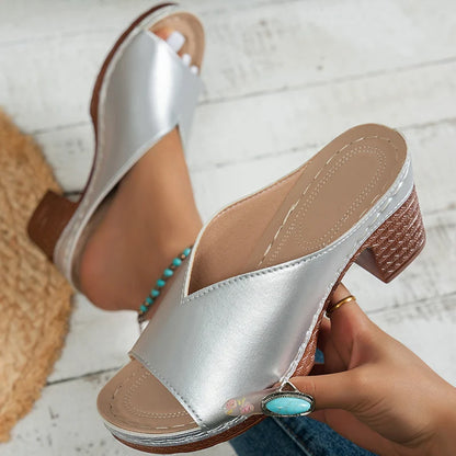 Women's Sandals Summer 2025 Heels Sandalias Mujer Peep Toe Woman ShoesCSummer Footwear Women Heeled Slippers Luxury Heeled Shoes Silver
