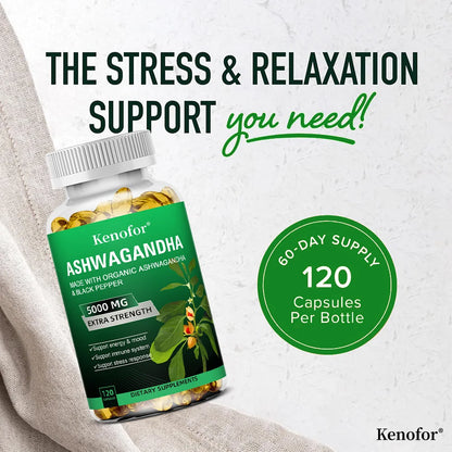 Ashwagandha Capsules - Boost Energy, Improve Mood, Relax The Body and Mind, Improve Sleep Quality, and Enhance Physical Strength