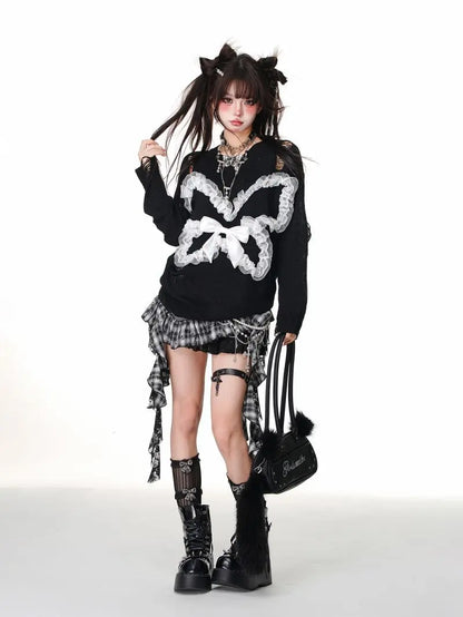 Retro Harajuku Gothic Style Leather Splicing Short Skirt for Women Y2K Lace Hem Mini Pleated Skirt Autumn Street Cool Girl