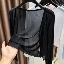 Plus Size Ice Silk Sun Protection Open Cardigan Thin Outerwear Women's Clothing for Chubby mm Short Outerwear Capelet Lace Trim