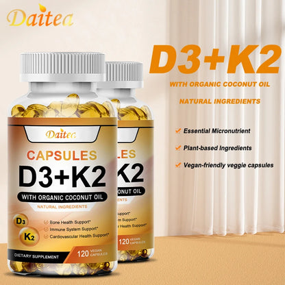 Vitamin K2, D3 supplement to support the immune system and improve body and bone health. 120 capsules