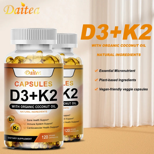 Vitamin K2, D3 supplement to support the immune system and improve body and bone health. 120 capsules
