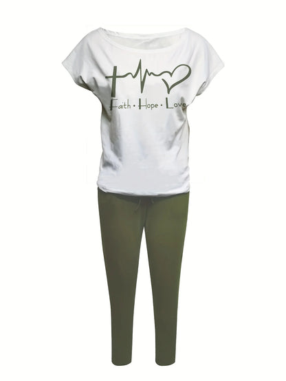 Casual Letter Print Short Sleeve T-Shirt and Long Pants Two-Piece Set Badiee Stylez
