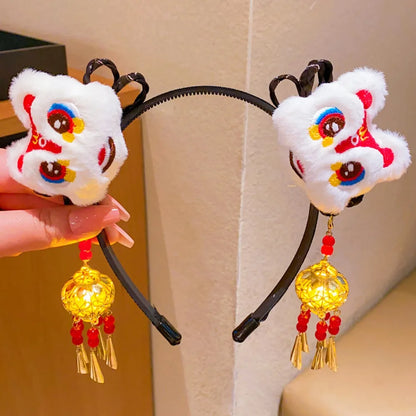 Glowing Hanfu Wig Headband Flower Tassel Chinese Style Luminous Lantern Headband Cute Red New Year Headdress New Year Dress Up Style 5