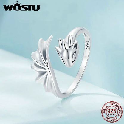 WOSTU 925 Sterling Silver Cat Pet Adjustable Rings For Women Animal Dog Open Ring Family Daughter Birthday Jewelry Girl Gift